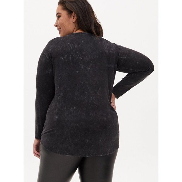 Torrid Super Soft Raise Hell Black Mineral Wash Tie Front Long Sleeve Tee 00 M - Picture 4 of 11